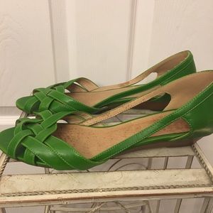 Green peep toe flats with slight heel