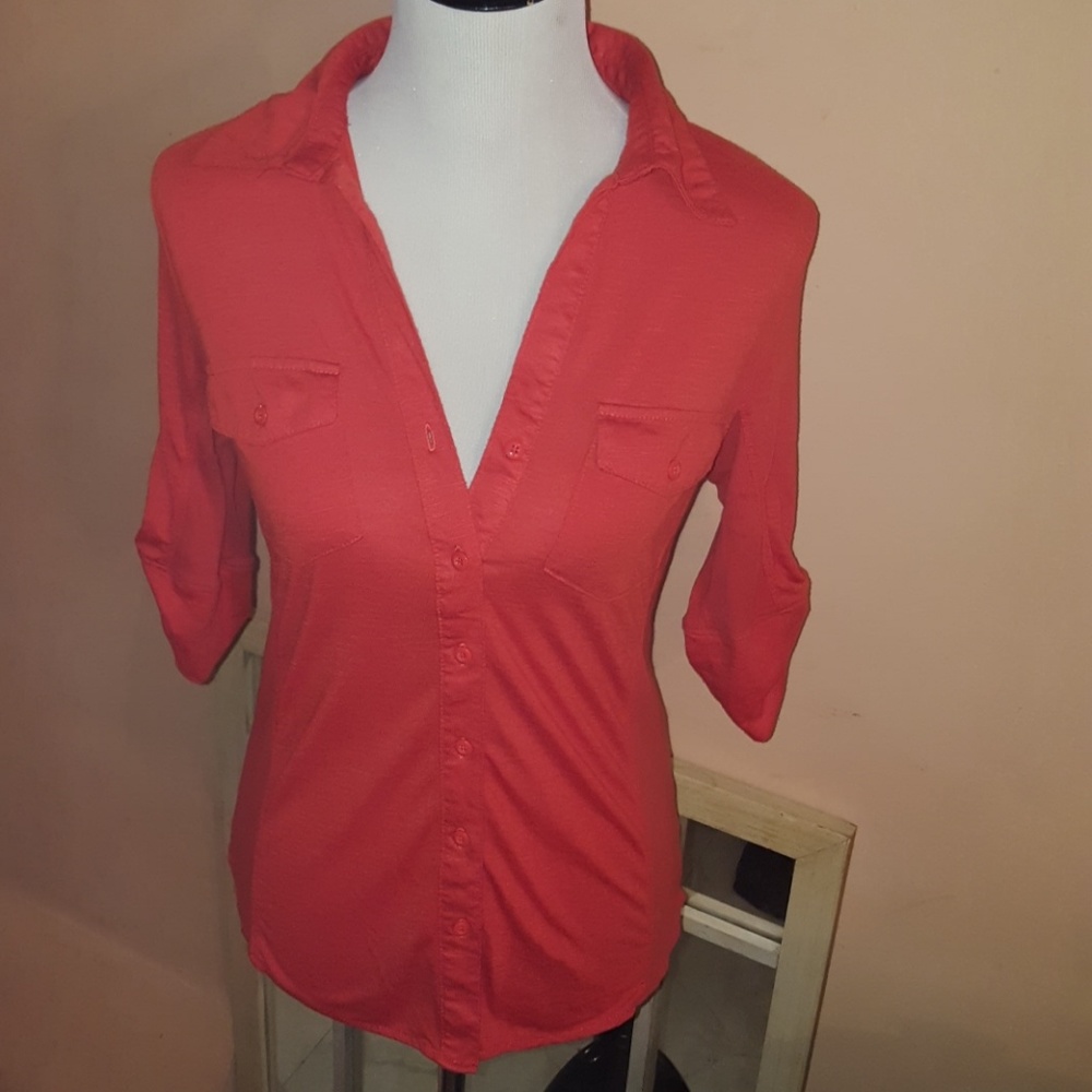 EUC Button down orange top