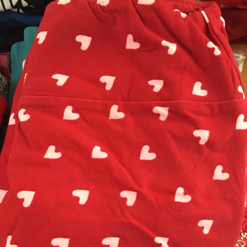 LULAROE UNICORN LEGGINGS -Red w Lt Pink Hearts TC