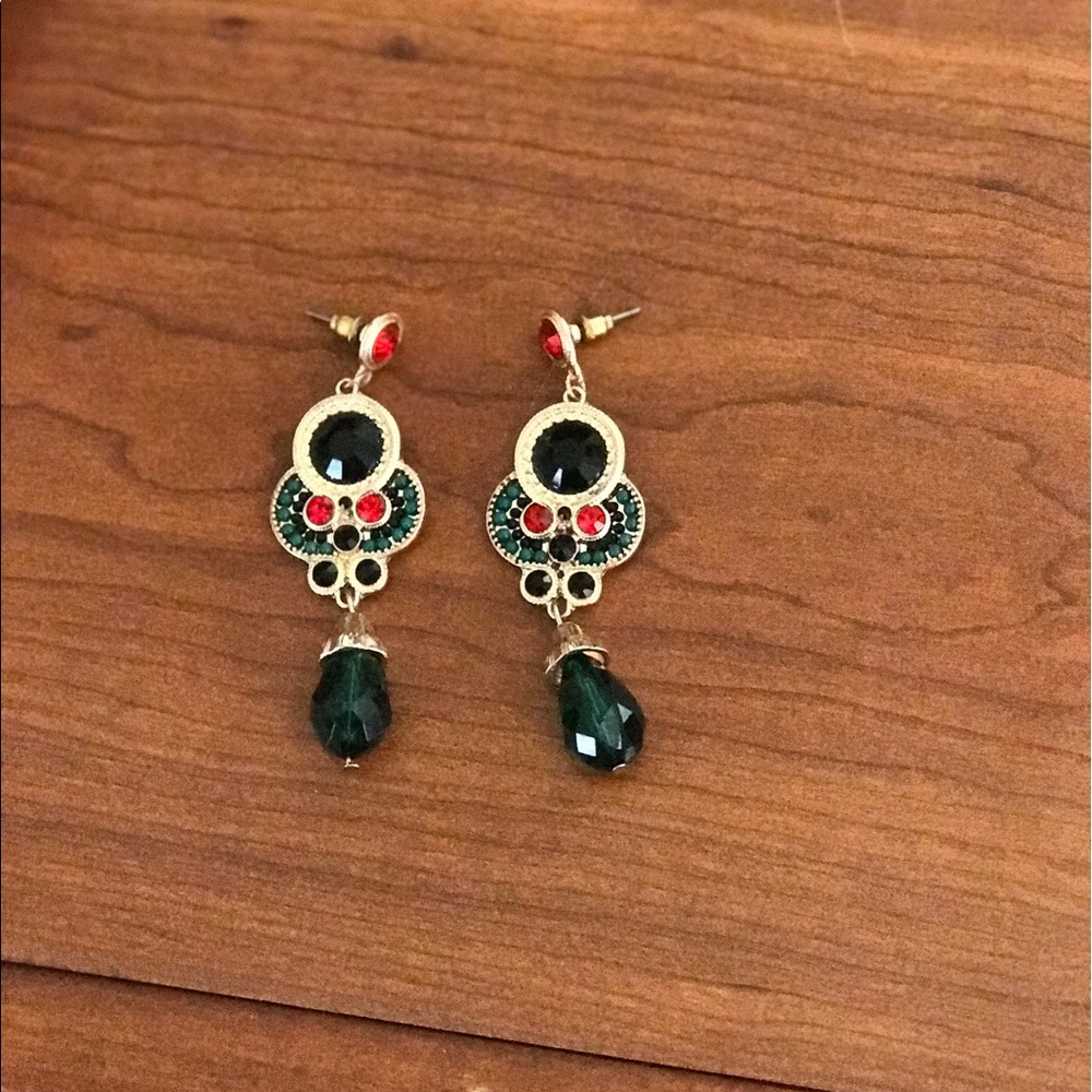 Drop jeweled earrings