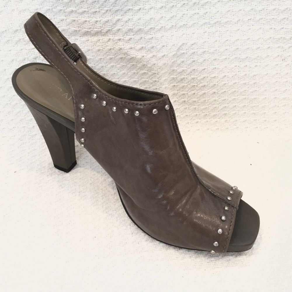Franco Sarto Gray Leather Open Toe Booties