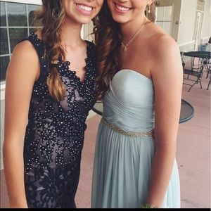 NAVY BLUE LACE PROM DRESS