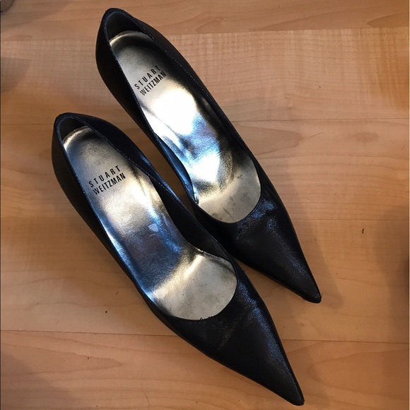 Stuart Weitzman Formal Satin 3.5" black heels - Picture 1 of 8