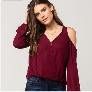 Full Tilt Cold Shoulder Surplice Top