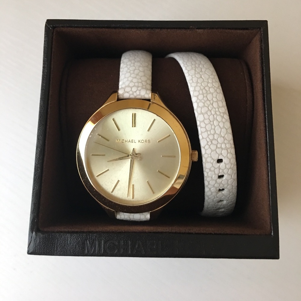 NWT Michael Kors white and gold wrap watch