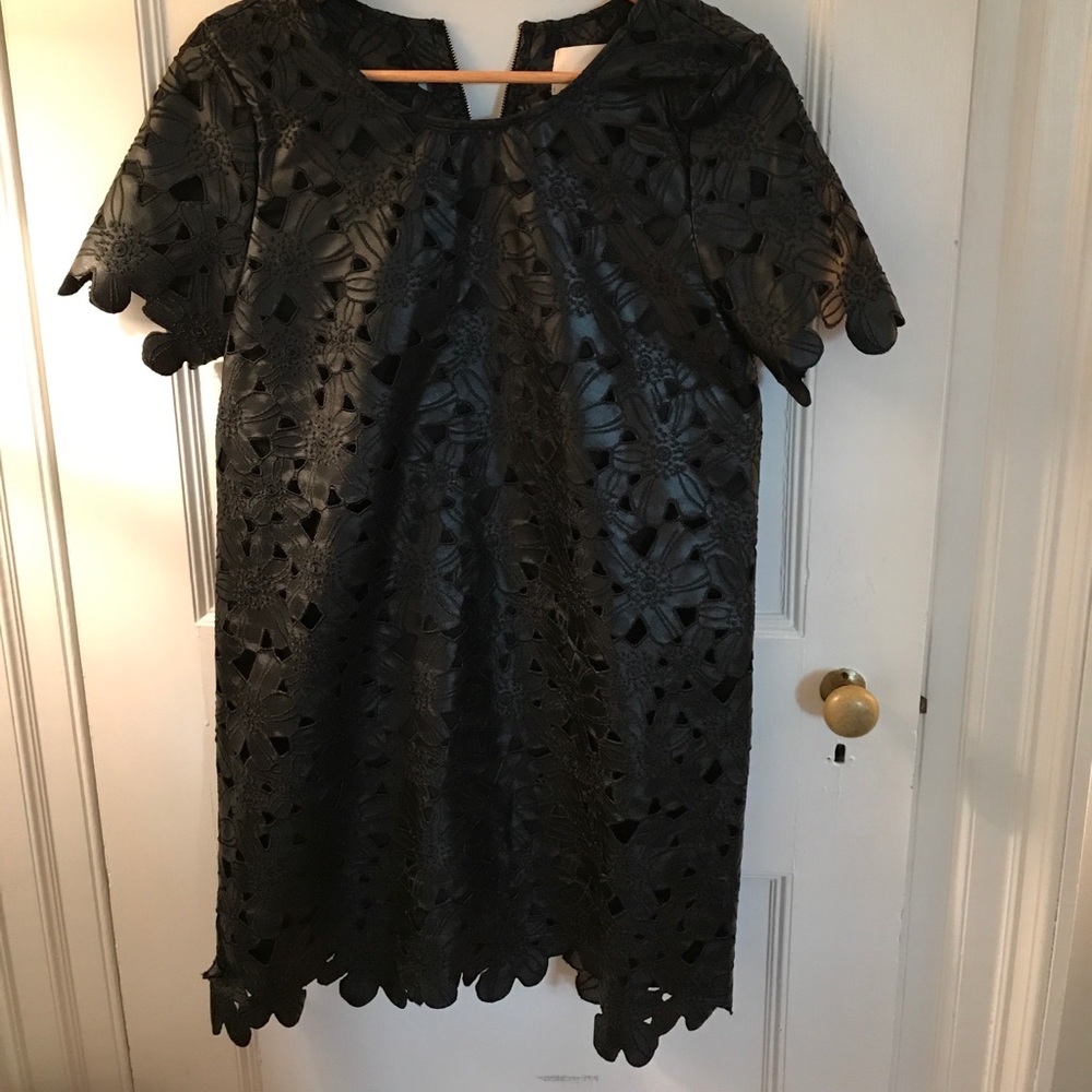 NWT Black Faux Leather Floral Cut Dress M