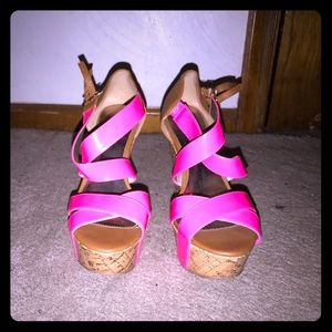 Hot Pink Wooden Wedged Heels