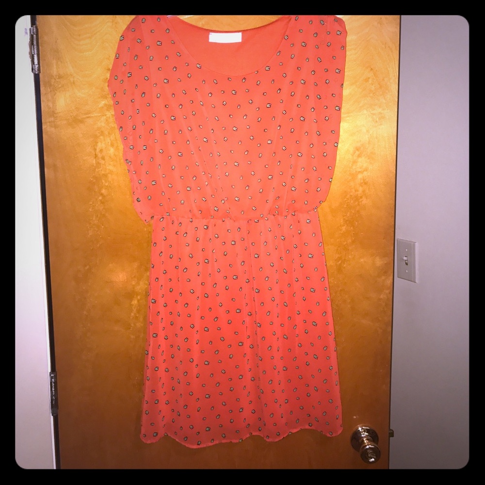 Owl print tangerine dress