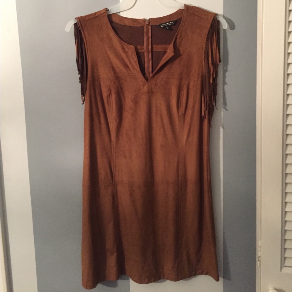 Suede tan dress with fringe sleeves