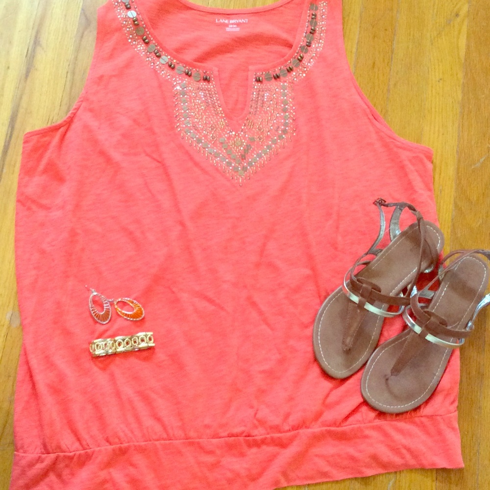Coral and gold beaded top