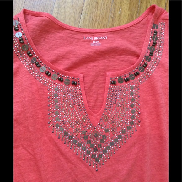 Coral and gold beaded top - Picture 2 of 3