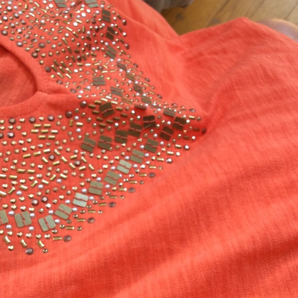 Coral and gold beaded top - Picture 3 of 3