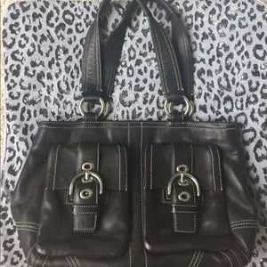 Authentic Black Leather Coach Bag