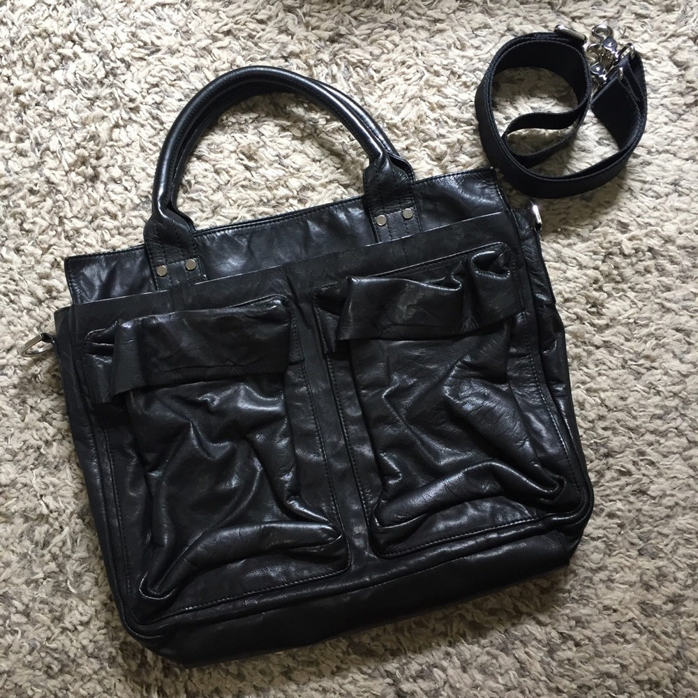 Black Leather Messenger Laptop Bag Unisex
