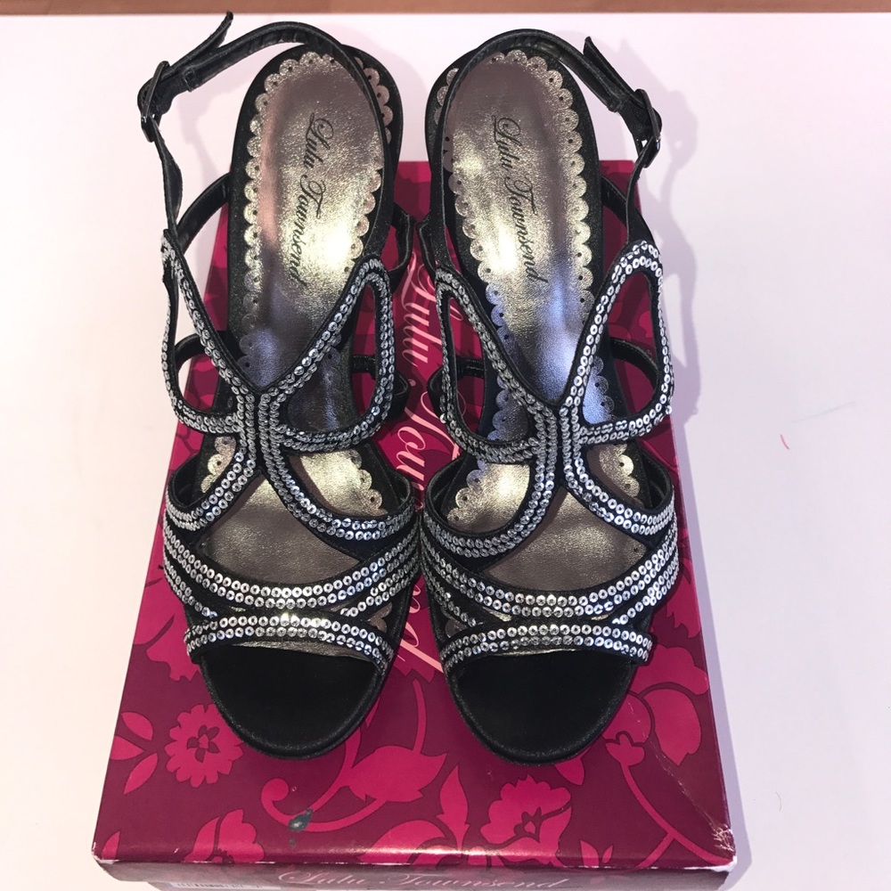 Silver/black sequin high heels