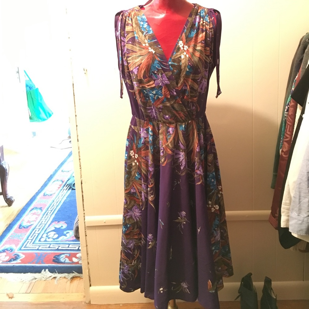 Vintage purple floral swing dress