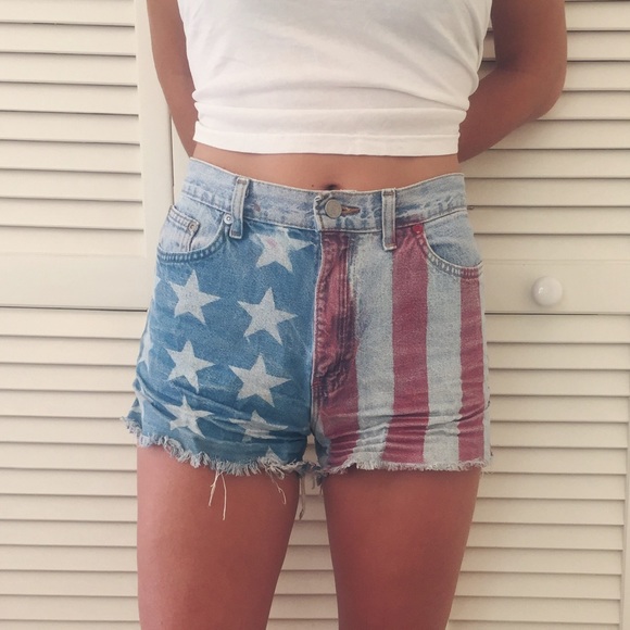 American Flag High High Rise Jean Cutoff Shorts - Picture 1 of 2