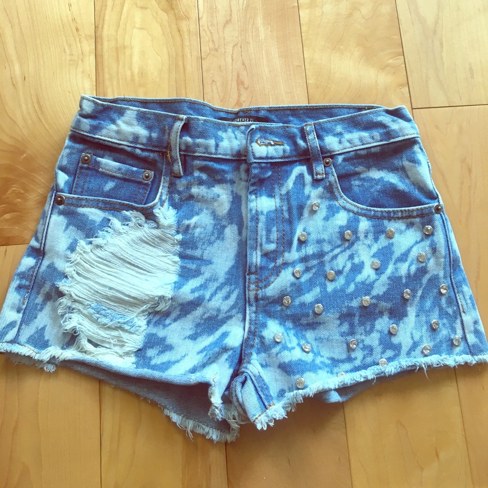 Forever 21 High Waisted Distressed Jean Shorts