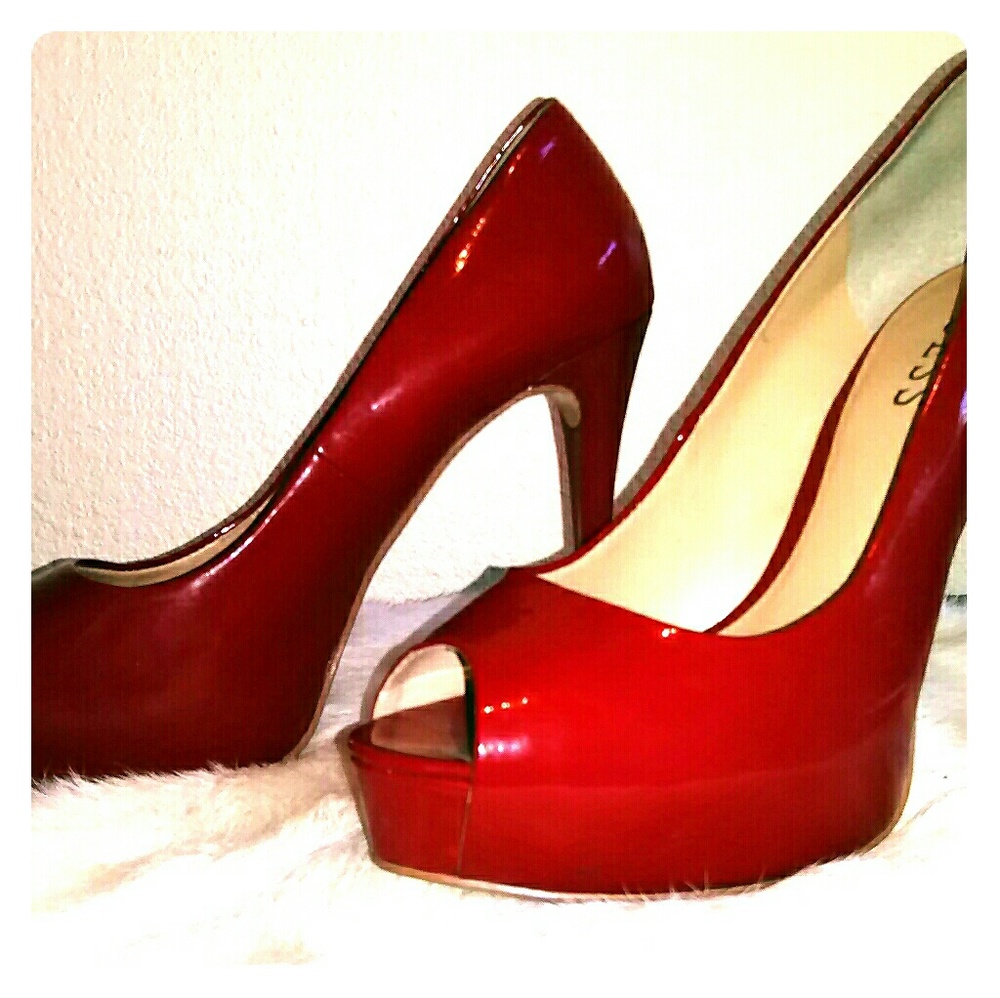 Guess red peep toe heels
