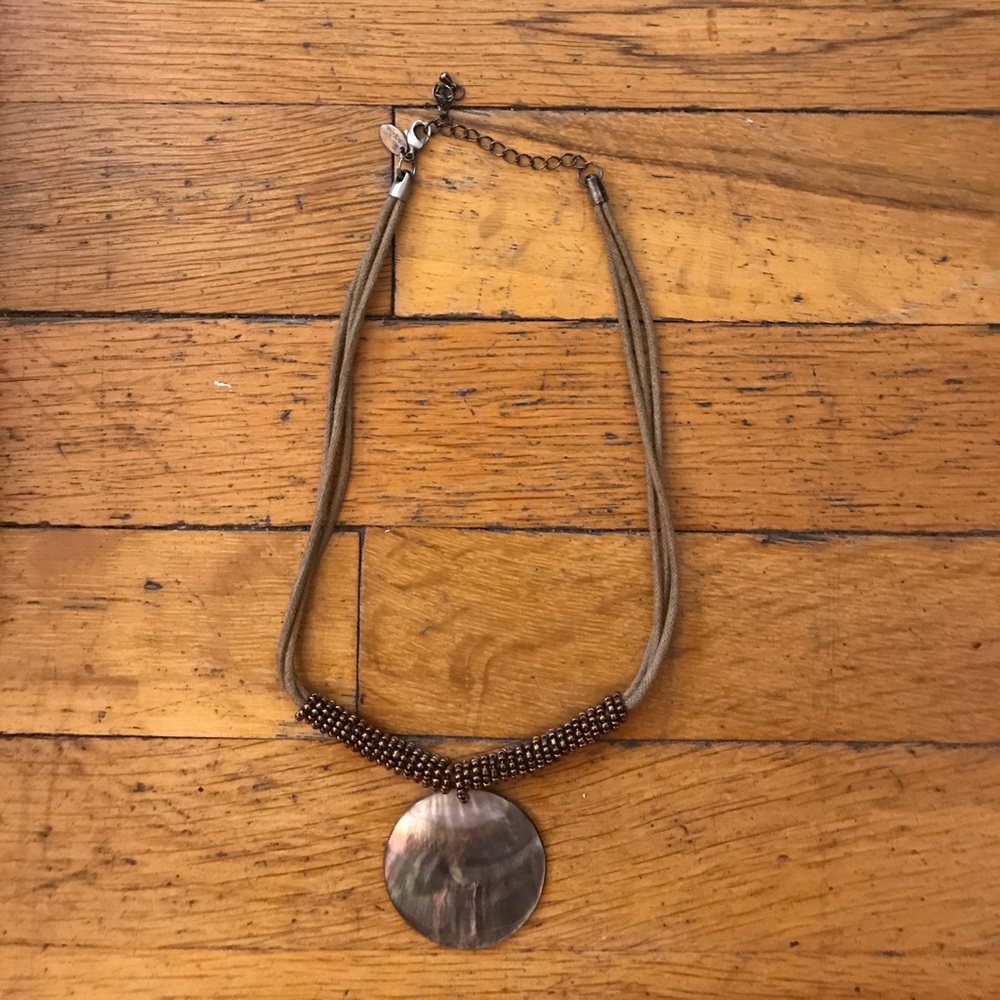 Lia Sophia mother of pearl & leather necklace