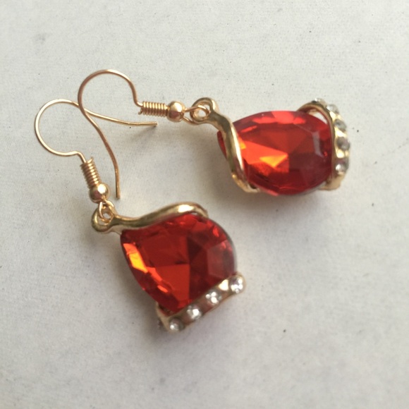 2 pc Set Red Crystal Water Drop Necklace Earrings - Picture 3 of 3