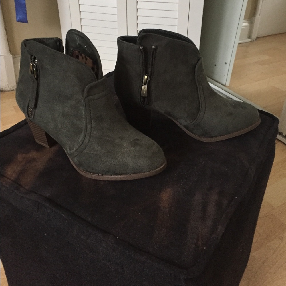 Dark Green Swede Zip- Up Booties Heels