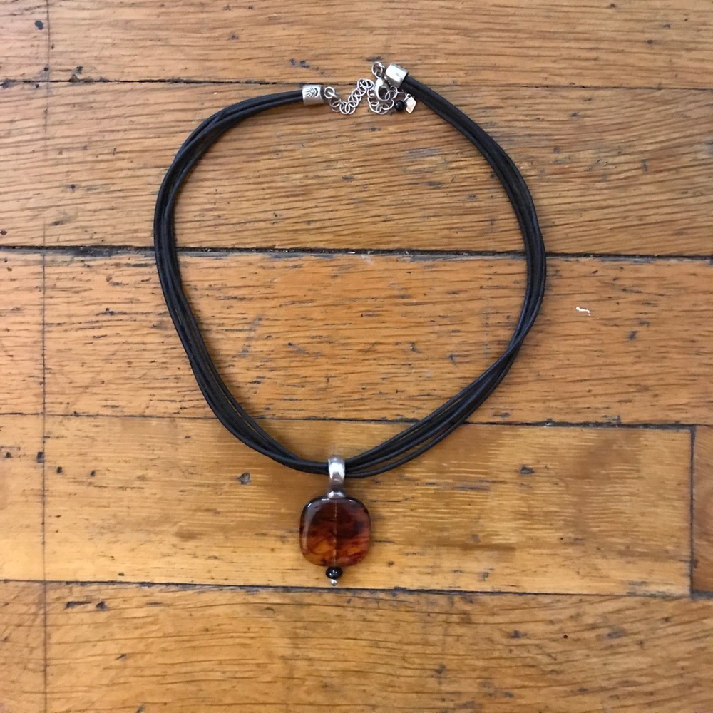 Silpada amber & leather modern style necklace