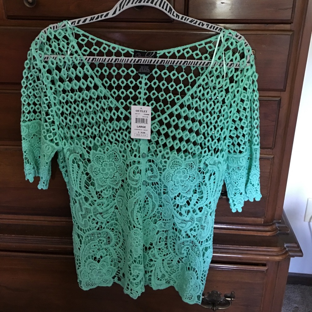 Questions  MINT GREEN LACEY TOP L