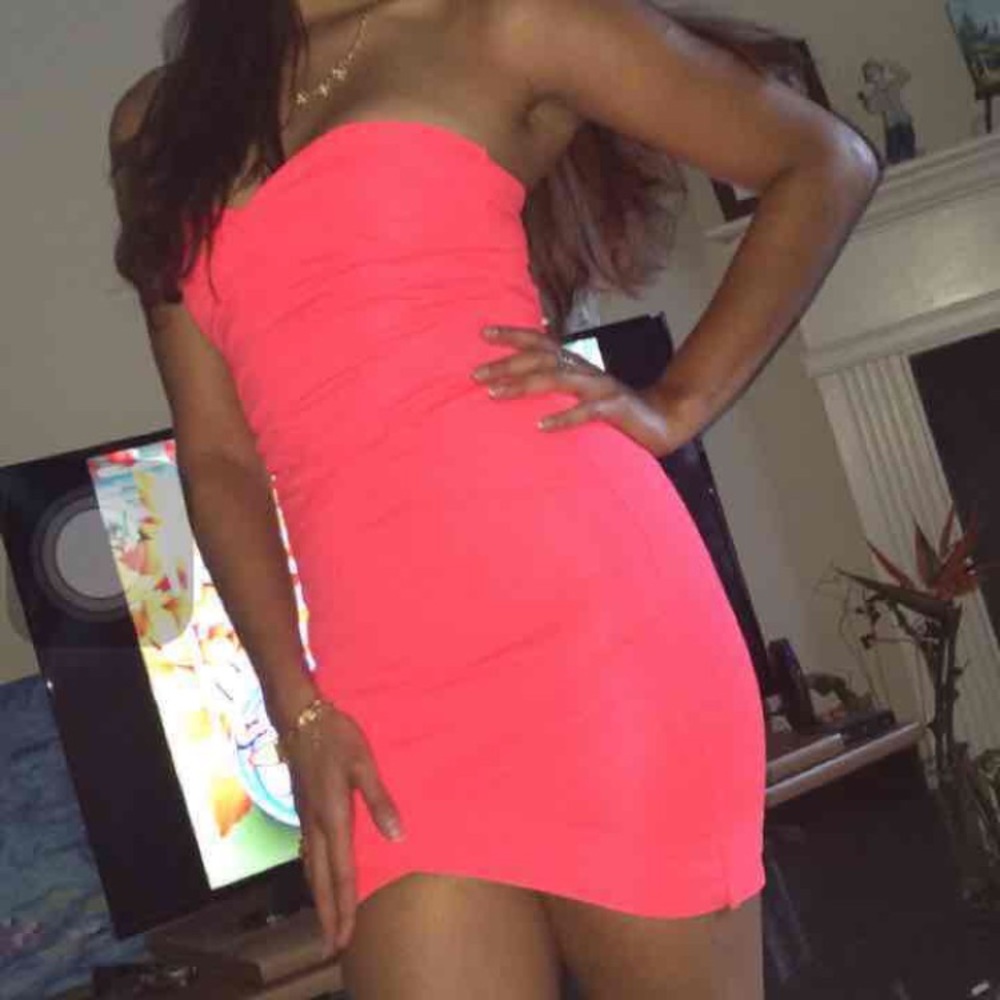 Pink hot mini dress asymmetrical