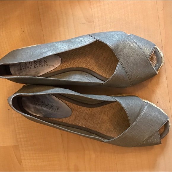 LAURENby Ralph Lauren wedges metallic linen US 8.5 - Picture 1 of 6