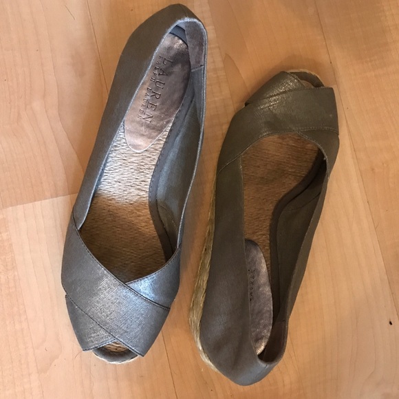 LAURENby Ralph Lauren wedges metallic linen US 8.5 - Picture 3 of 6