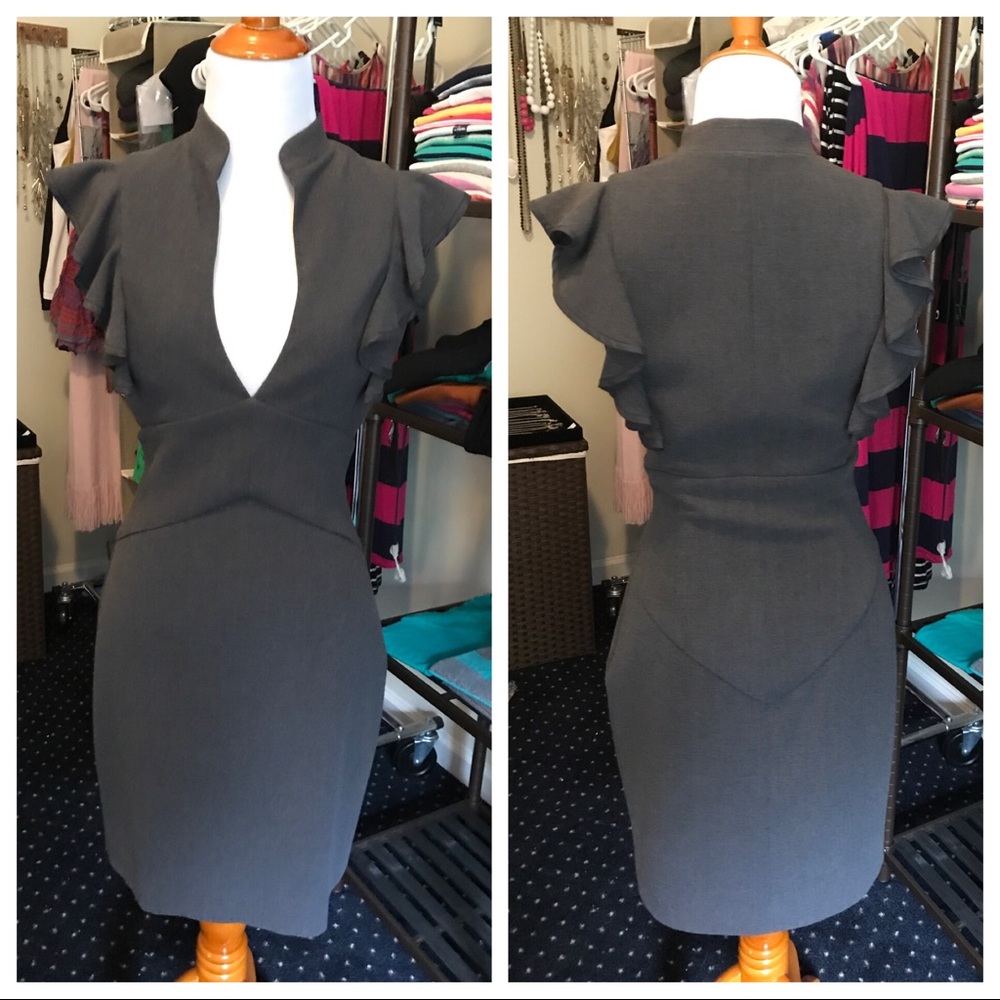 Black Halo Deklyn Ruffle Sleeve Sheath Dress Grey