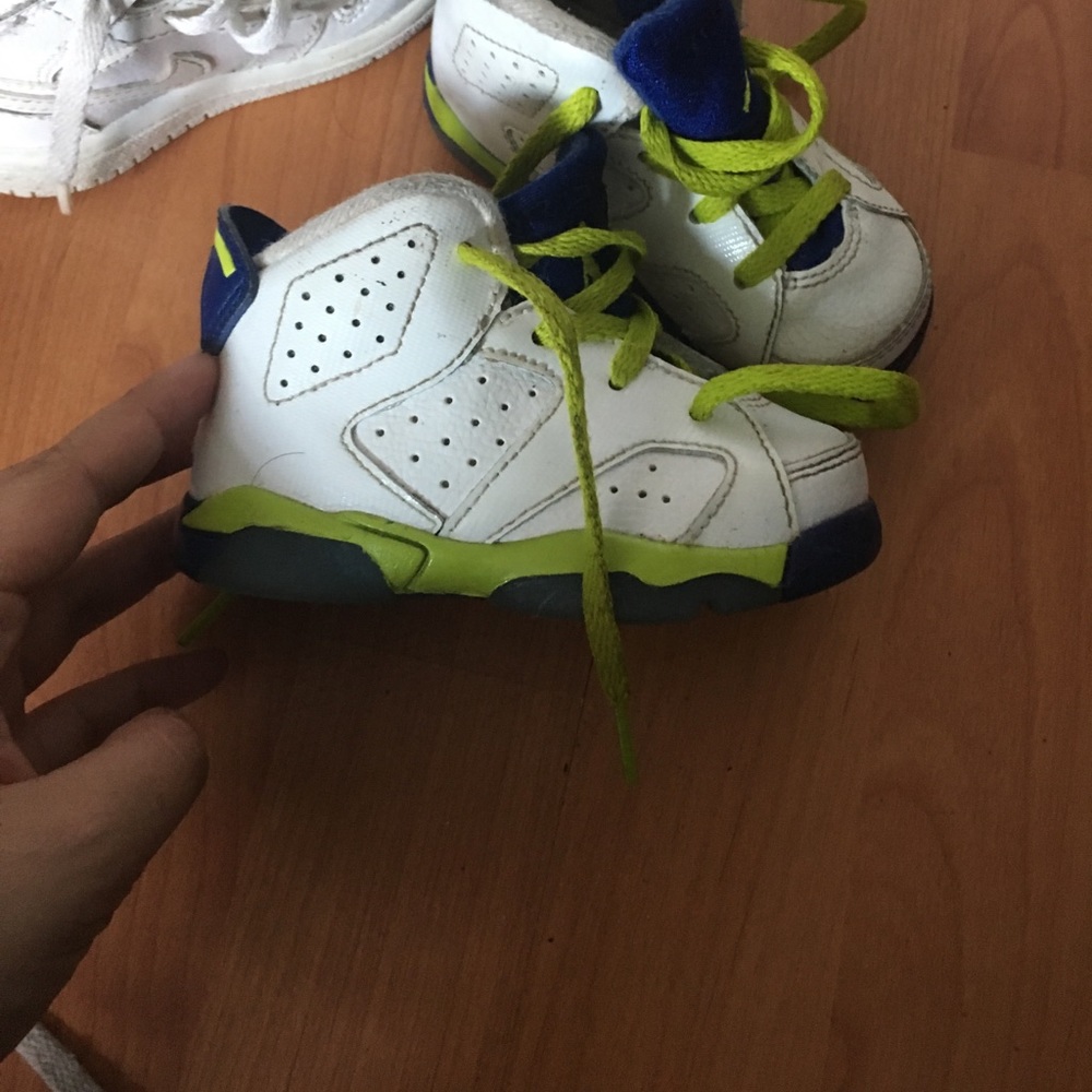 Blue and green jordans