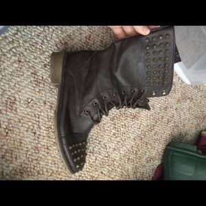 Brown studded combat boots