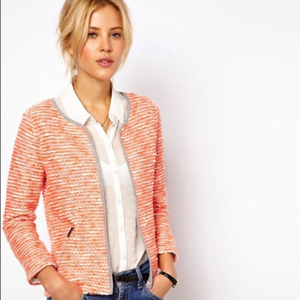 Asos orange white boucle open jacket blazer US4