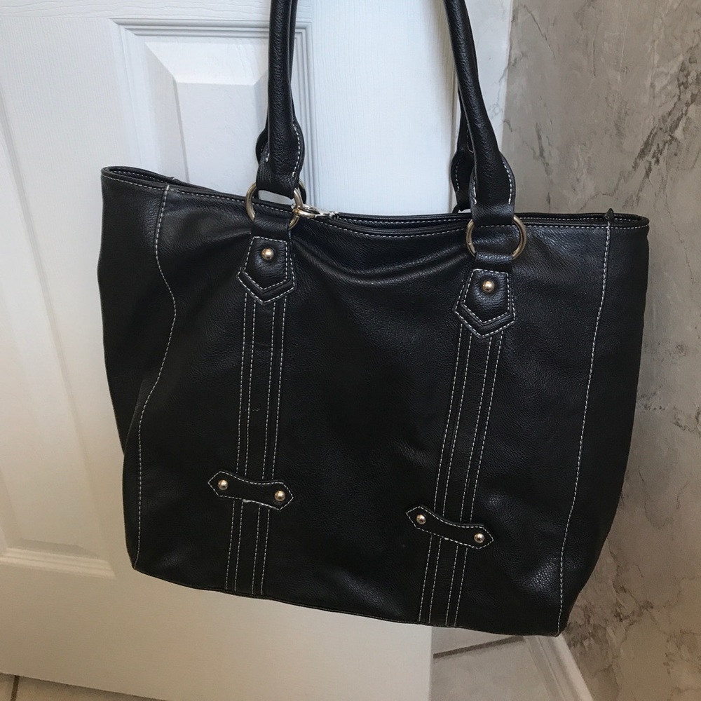 Black stitched tote