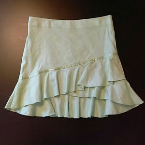 Bebe Apple Green Linen Blend Hi Lo Ruffle Skirt