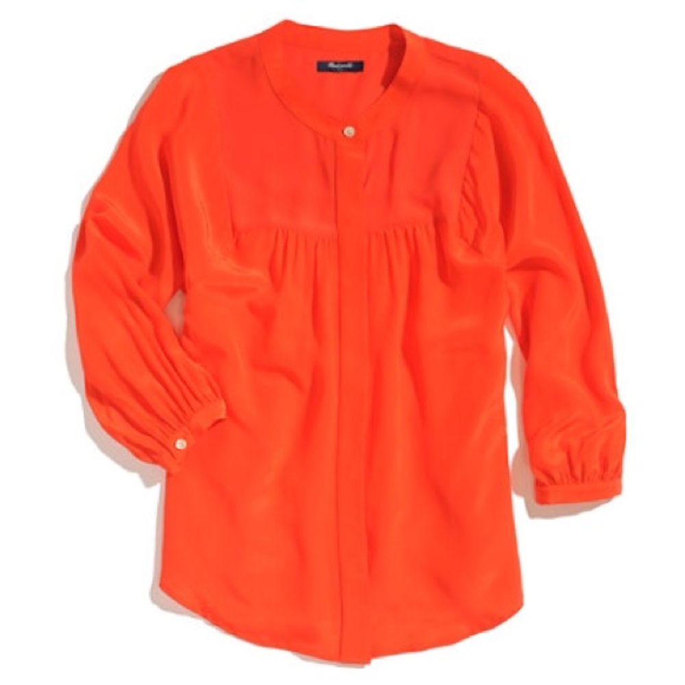 Madewell collarless silk blouse coral XS like new