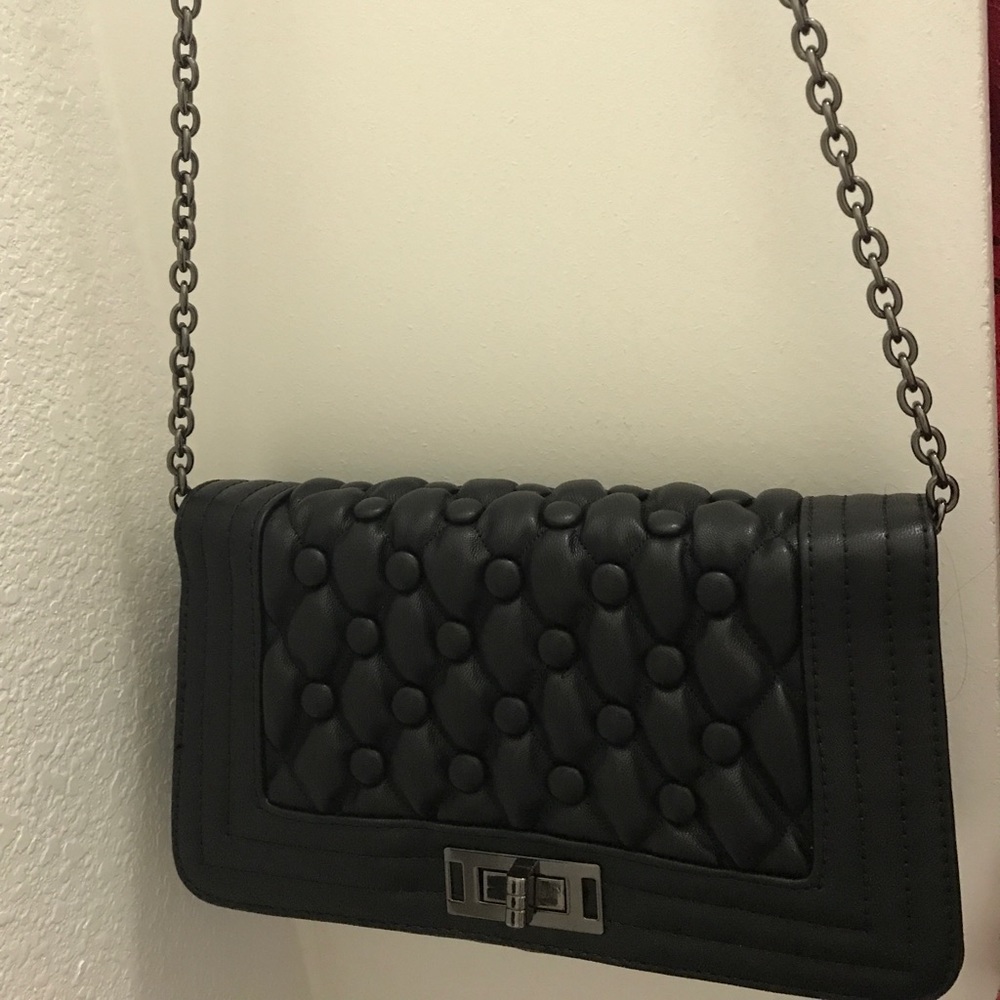 Vegan leather Quilted Black chained Clutch