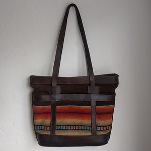 Leather & woven tote