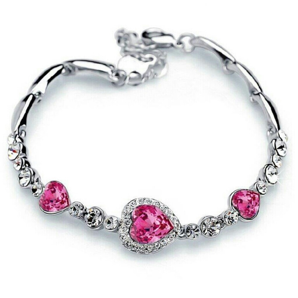Pink heart bracelet with crystal rhinestone