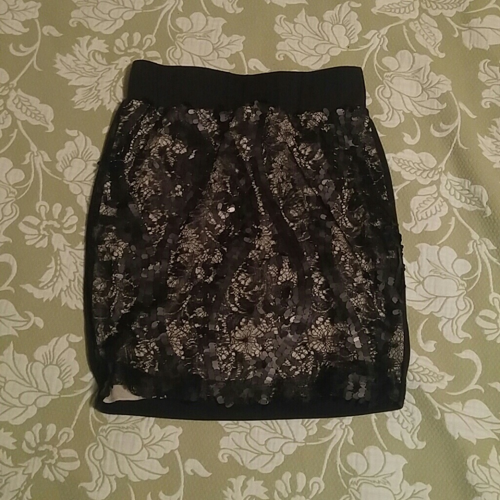 S Black Sequin Pencil Skirt