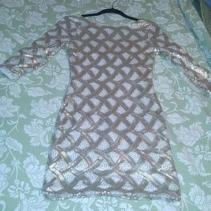 S Gold + White Formal Dress Sequined