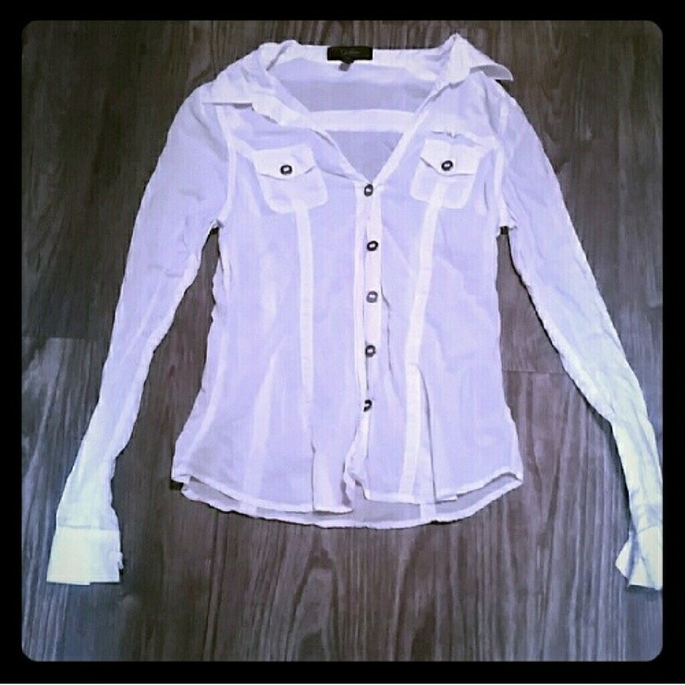 White transparent button down shirt fitted
