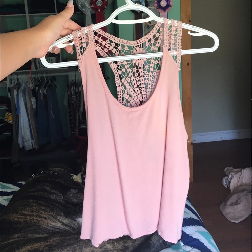 Pink lace back tank