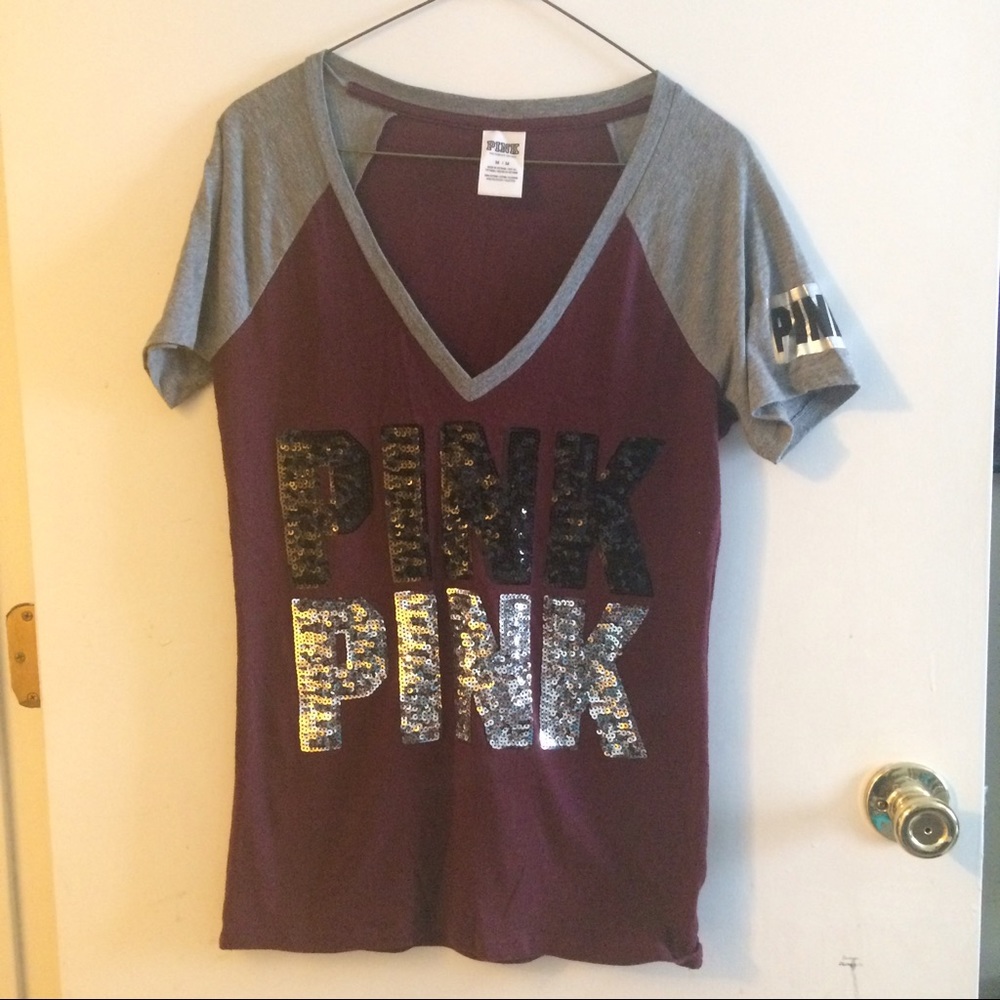 Victoria Secret PINK v-neck sequin tee