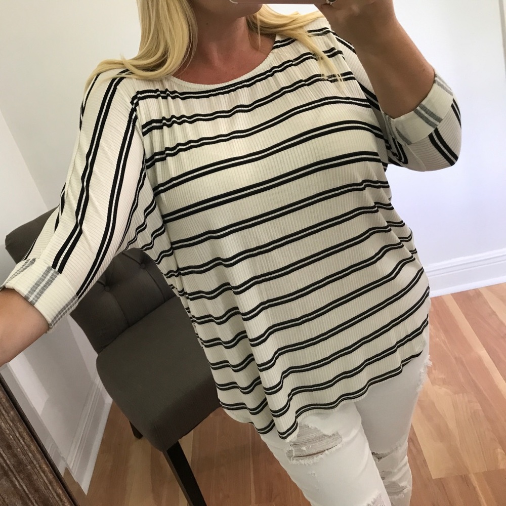 LAST - Ivory oversized striped dolman top - Picture 2 of 3