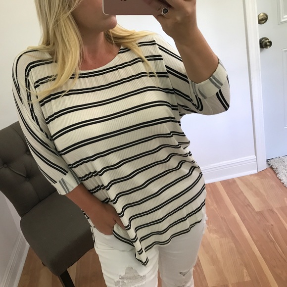 Tops - LAST - Ivory oversized striped dolman top