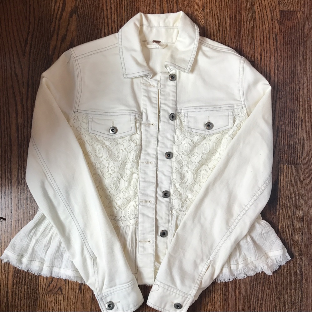 Free People Cream Detailed Jean Jacket