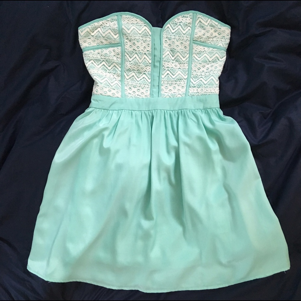 Mint green lace strapless dress LIKE NEW